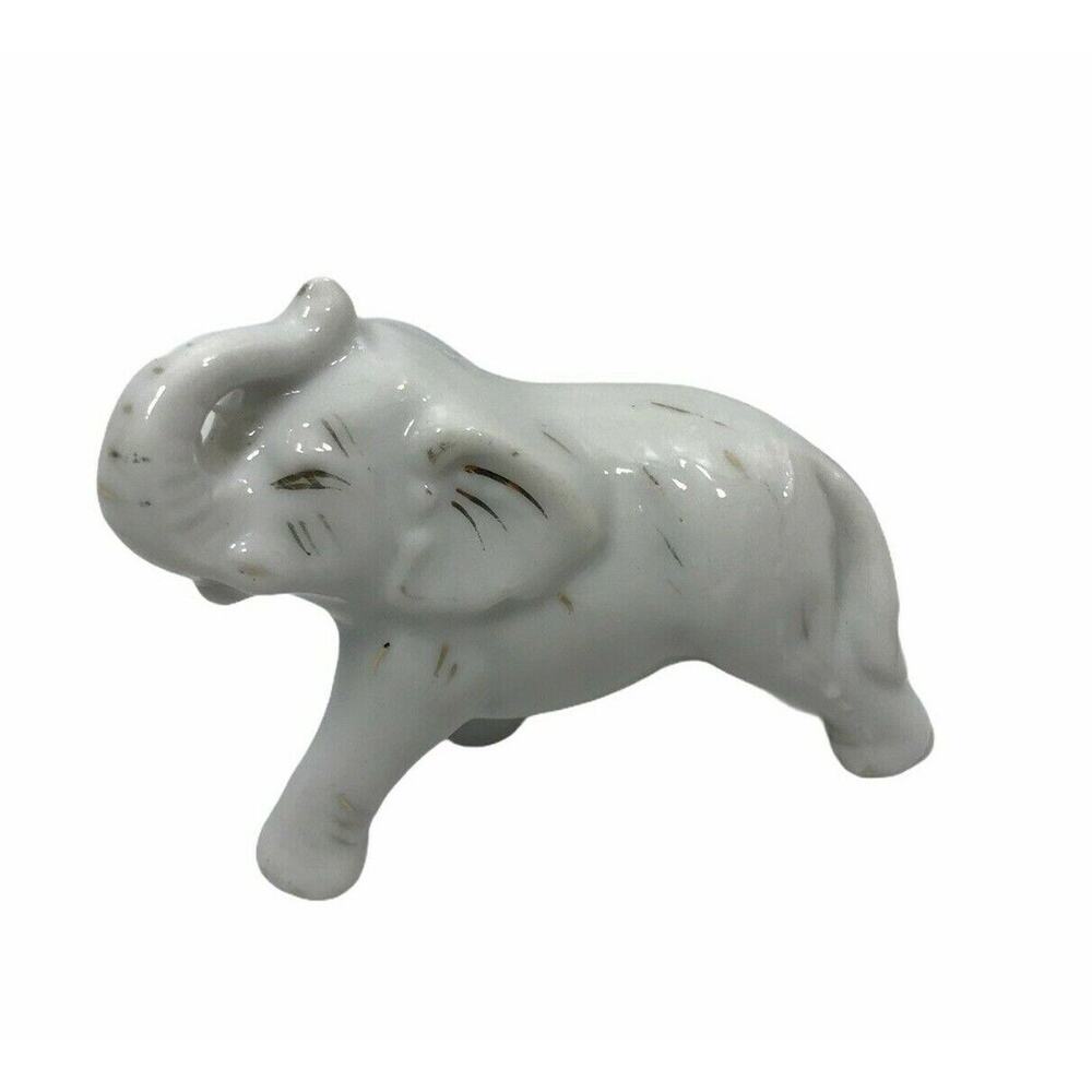 Vintage White Elephant Trunk Up Figurine Japan‎ Collectible Decor